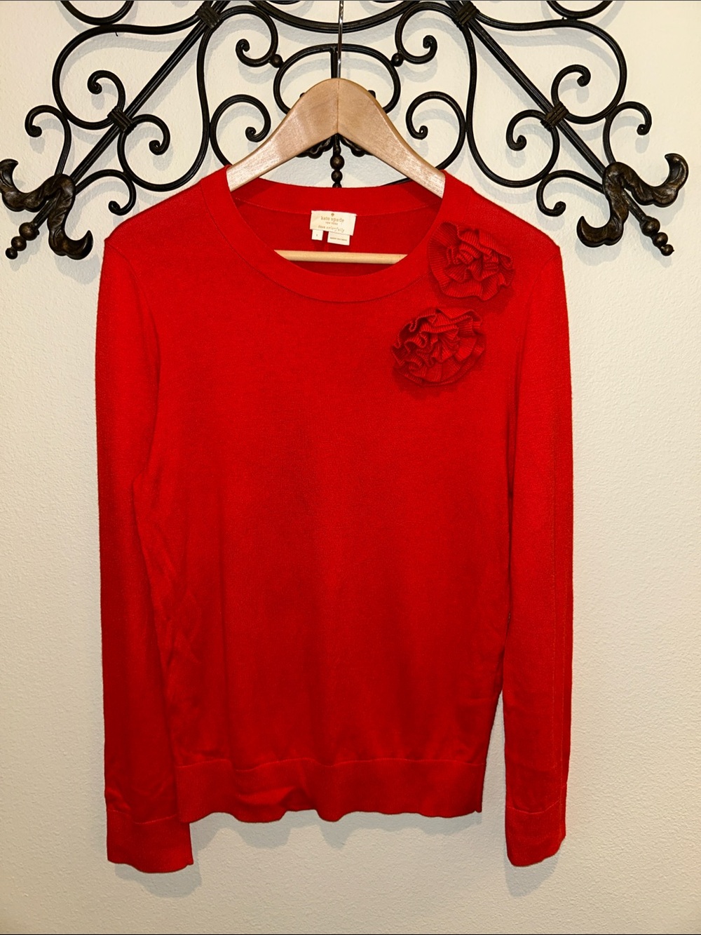 KATE SPADE LIVE COLORFULLY "ROSE" LONG SLEEVE SWEATER SIZE LARGE